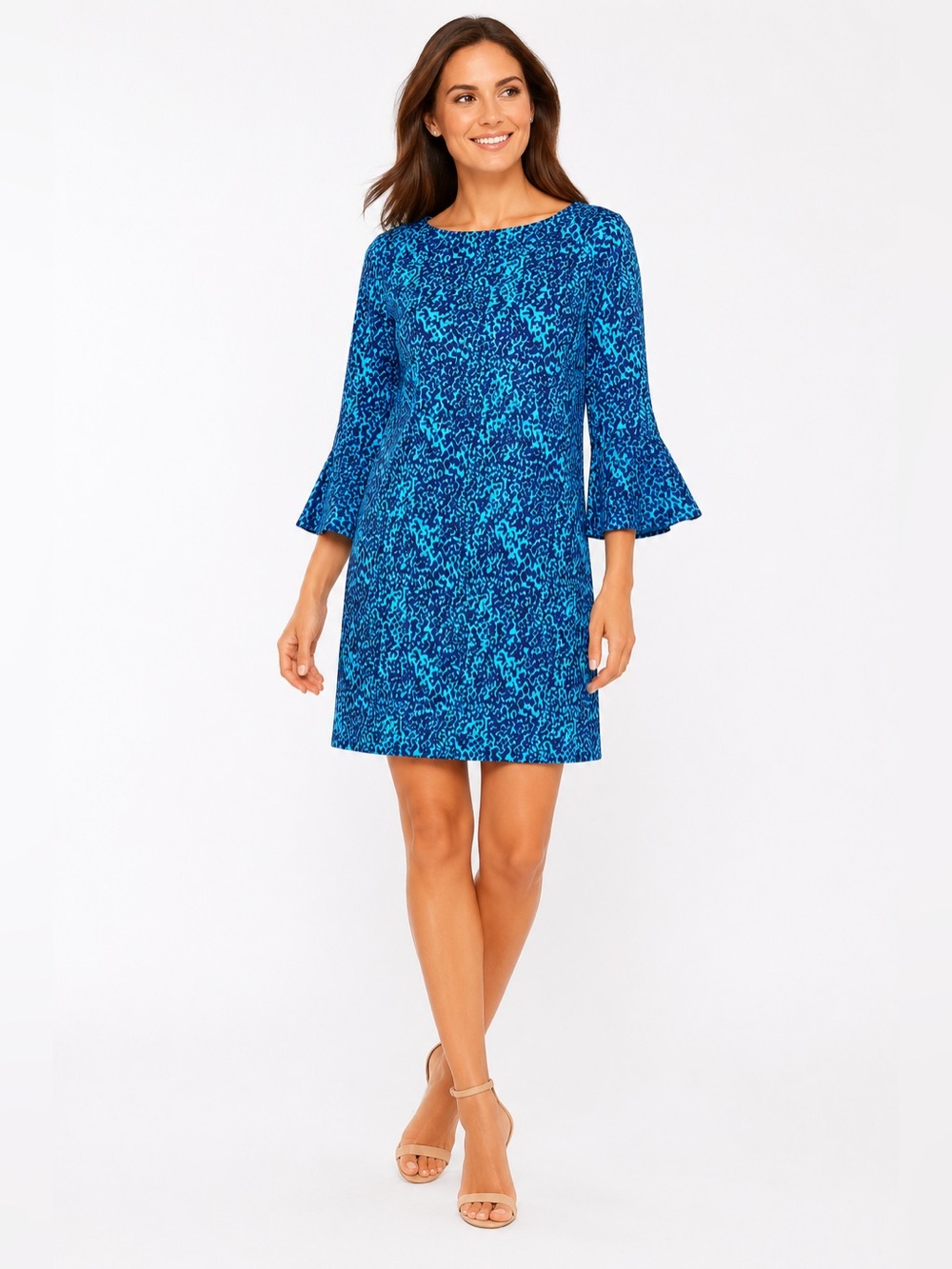 Jude Connally Jude Cloth Blue Animal Print Shift Dress Medium
